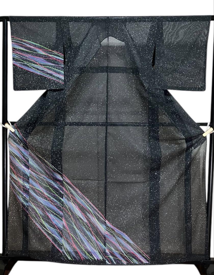 洗える夏着物 絽 付下げ ポリエステル 叩き 熨斗風 美品 イ5623