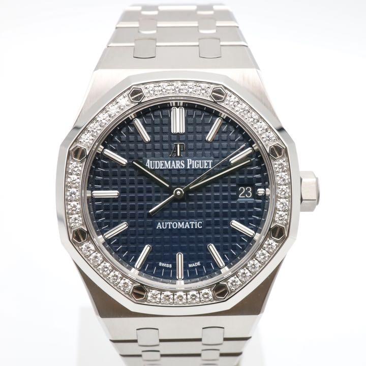 【美品】 青文字盤 オーデマピゲ ロイヤルオーク 37mm ベゼルダイヤ