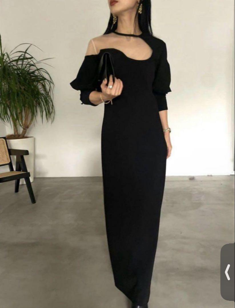 ワンピース AMERI LAKE CURVE TRICOT RIB DRESS