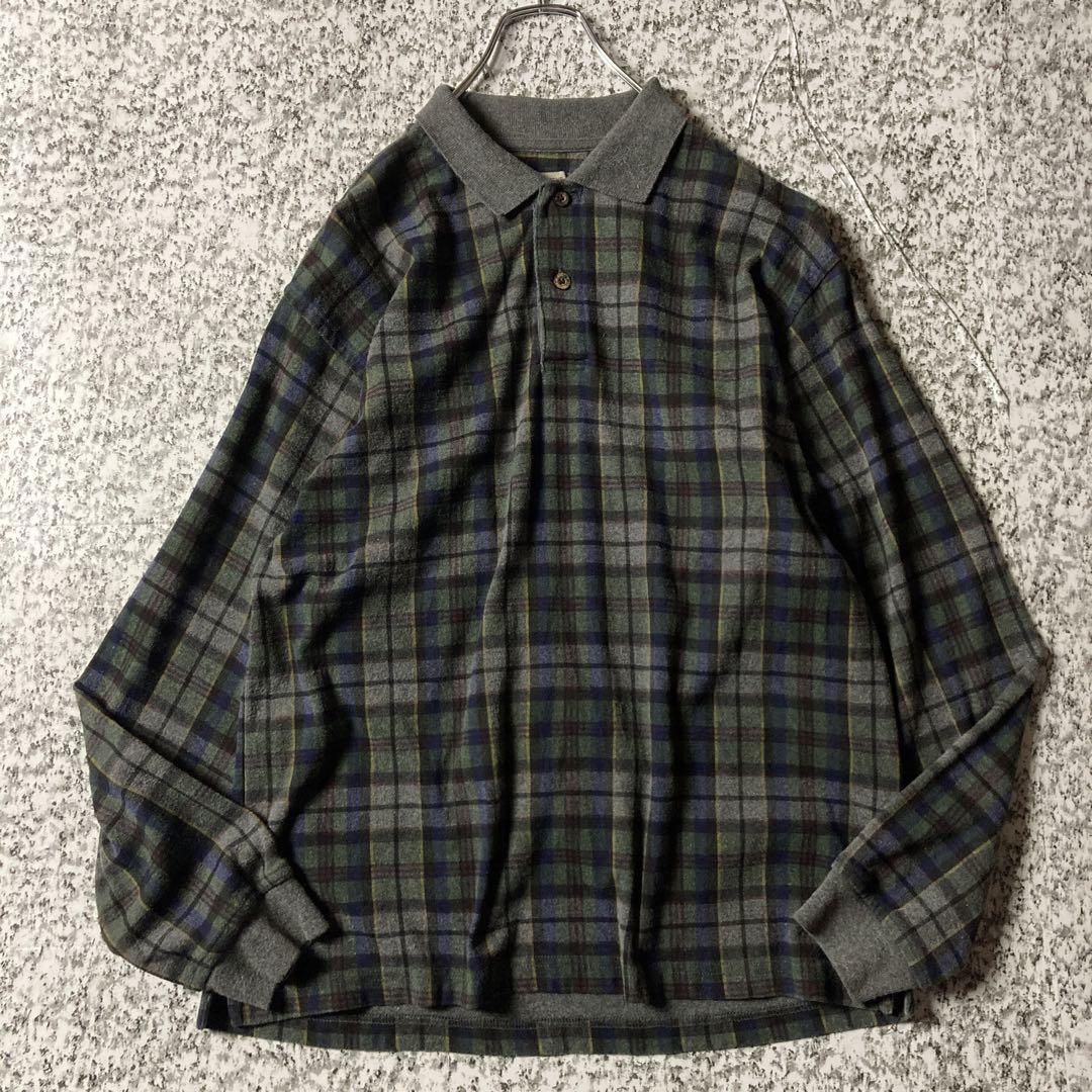 90sトルコ製】ブラックウォッチ チェック ビンテージL/Sポロシャツ