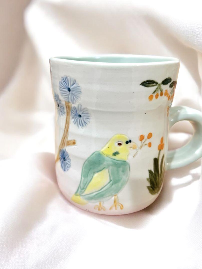 手描きインコの陶器マグカップ