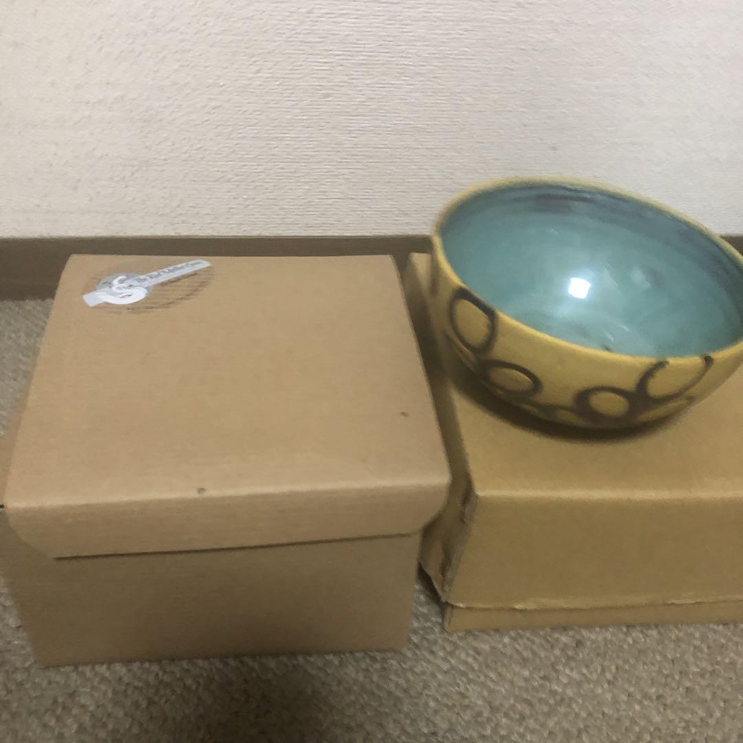 米国製ハンドメイド 陶器 ボウル 青色と黄色のコンビネーション