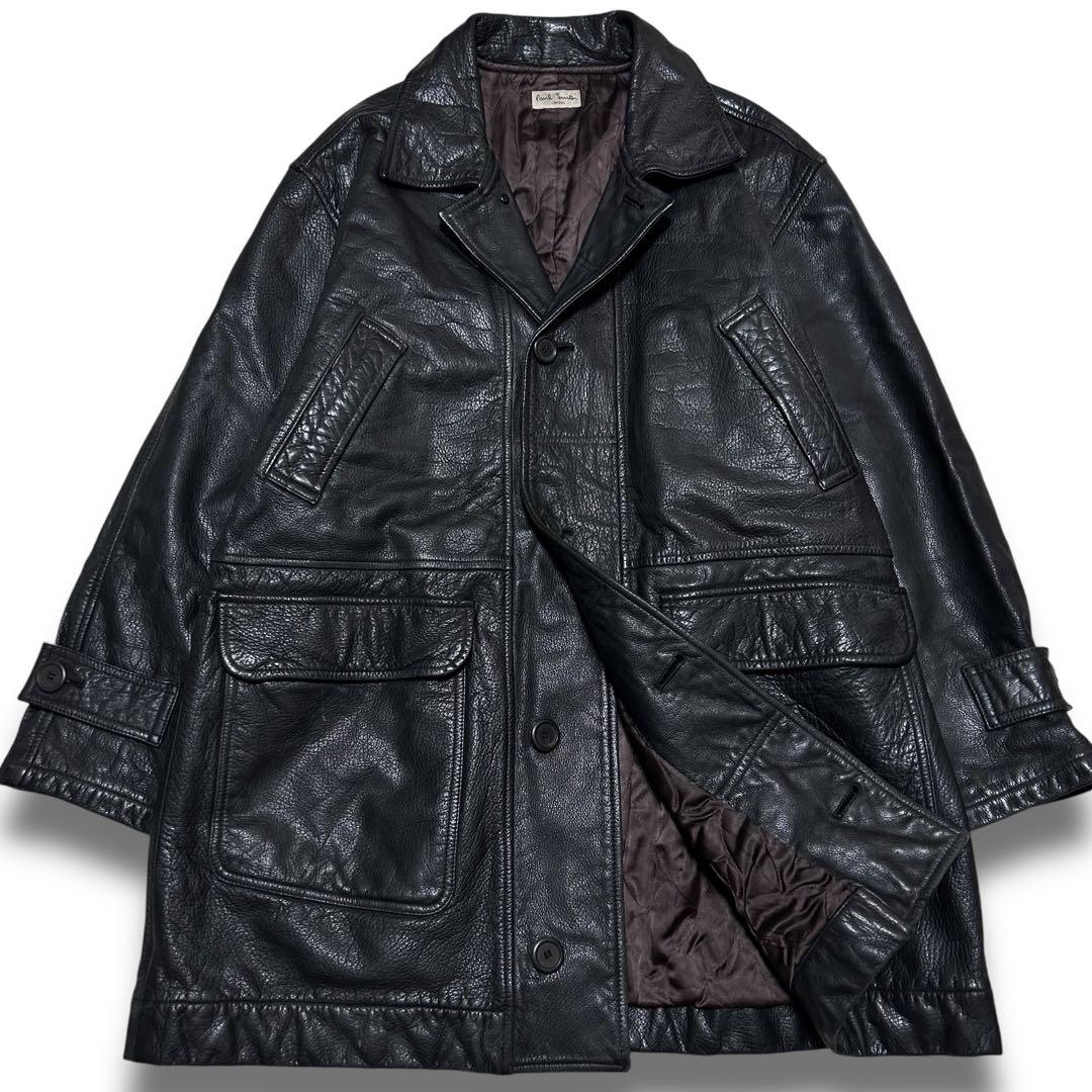 美品 ポールスミス レザーコート ジャケット キルティング 牛革 ブラック M