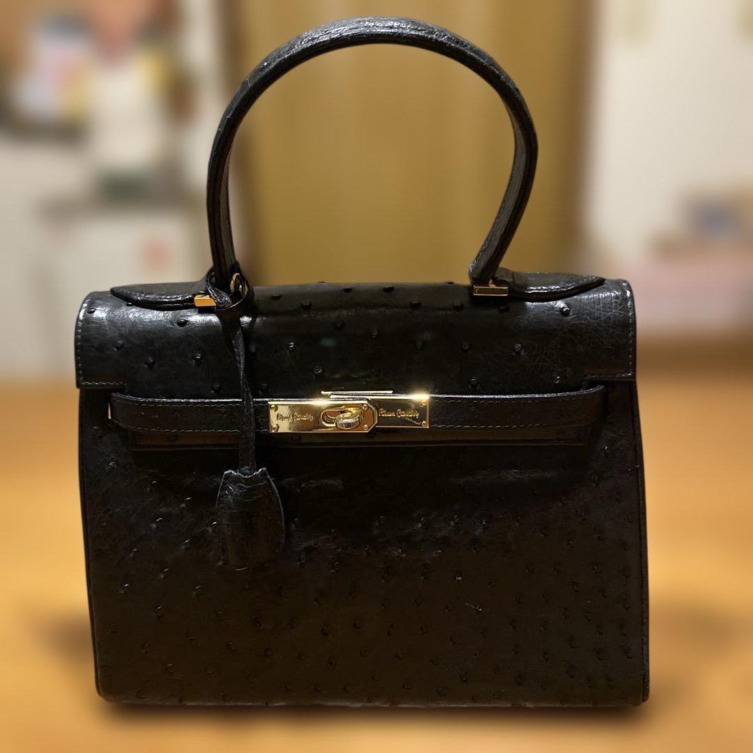 新しいスタイル 美品 ピエールカルダン ハンドバッグ オーストリッチ ブラック バッグ