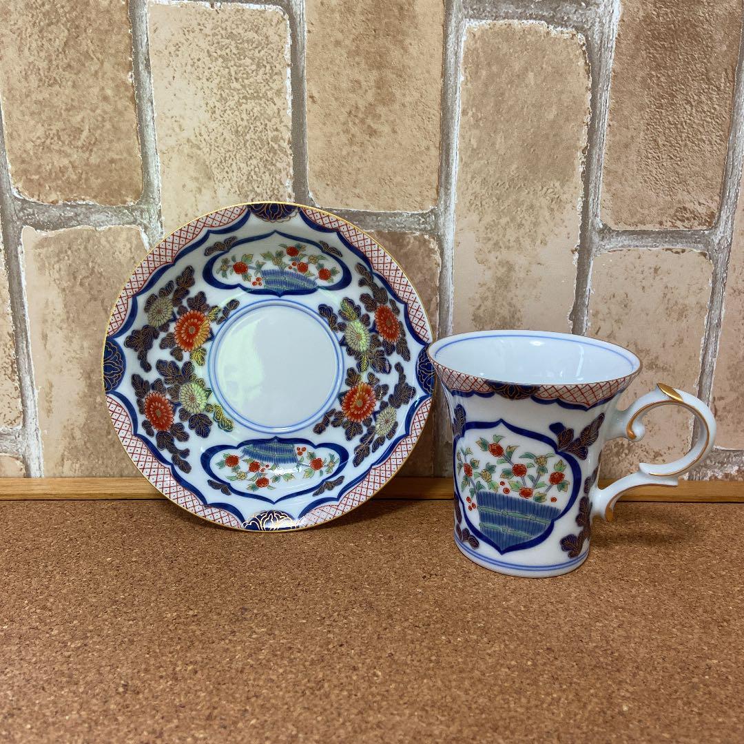 レア 美品 其泉 万国博覧会 伊万里 染錦垣根牡丹菊文 カップ ソーサー