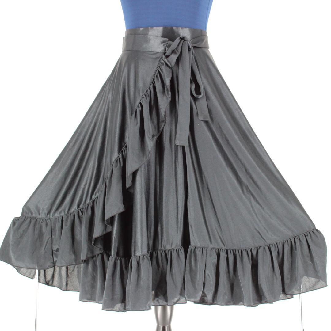 【美品 社交ダンス衣装】スカート サイズフリー 黒 ブラック 無地 シンプル