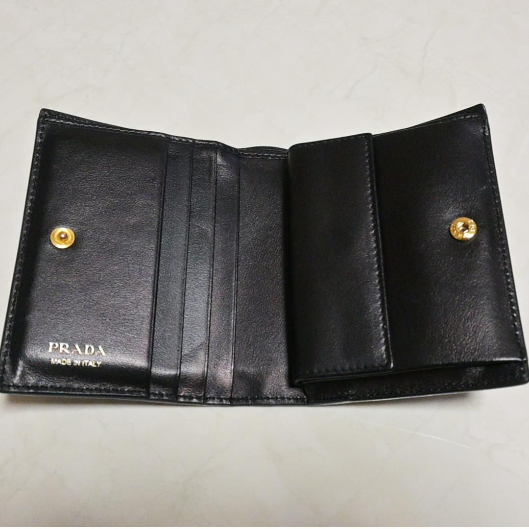 PRADA 】 二つ折り財布 サフィアーノレザー 財布 ブラック