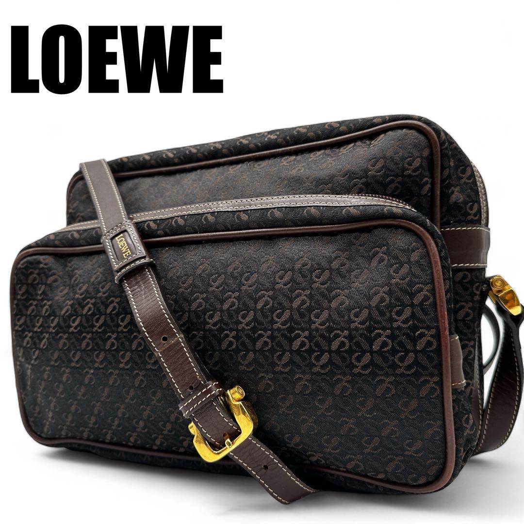 極美品】 LOEWE ロエベ キャンバス×レザー ショルダーバッグ 斜 極美品】 LOEWE ロエベ キャンバス×レザー ショルダーバッグ 斜