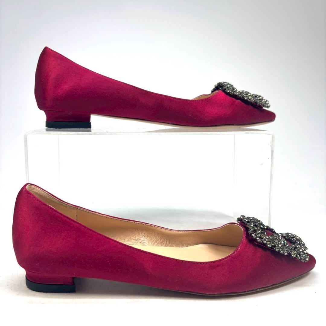 MANOLO BCAHNIK マノロブラニク　ハンギシ　サテン　フラットシューズ