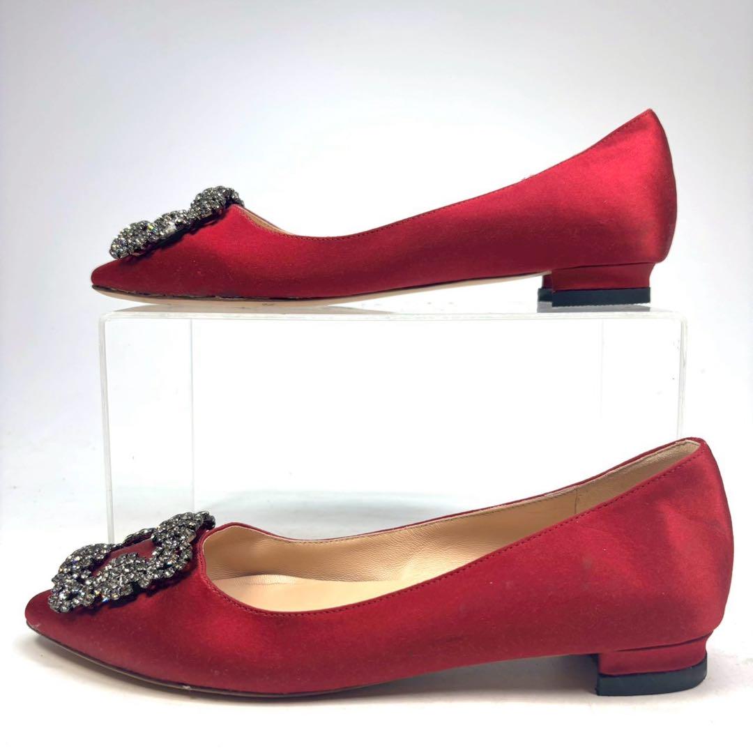 MANOLO BCAHNIK マノロブラニク　ハンギシ　サテン　フラットシューズ