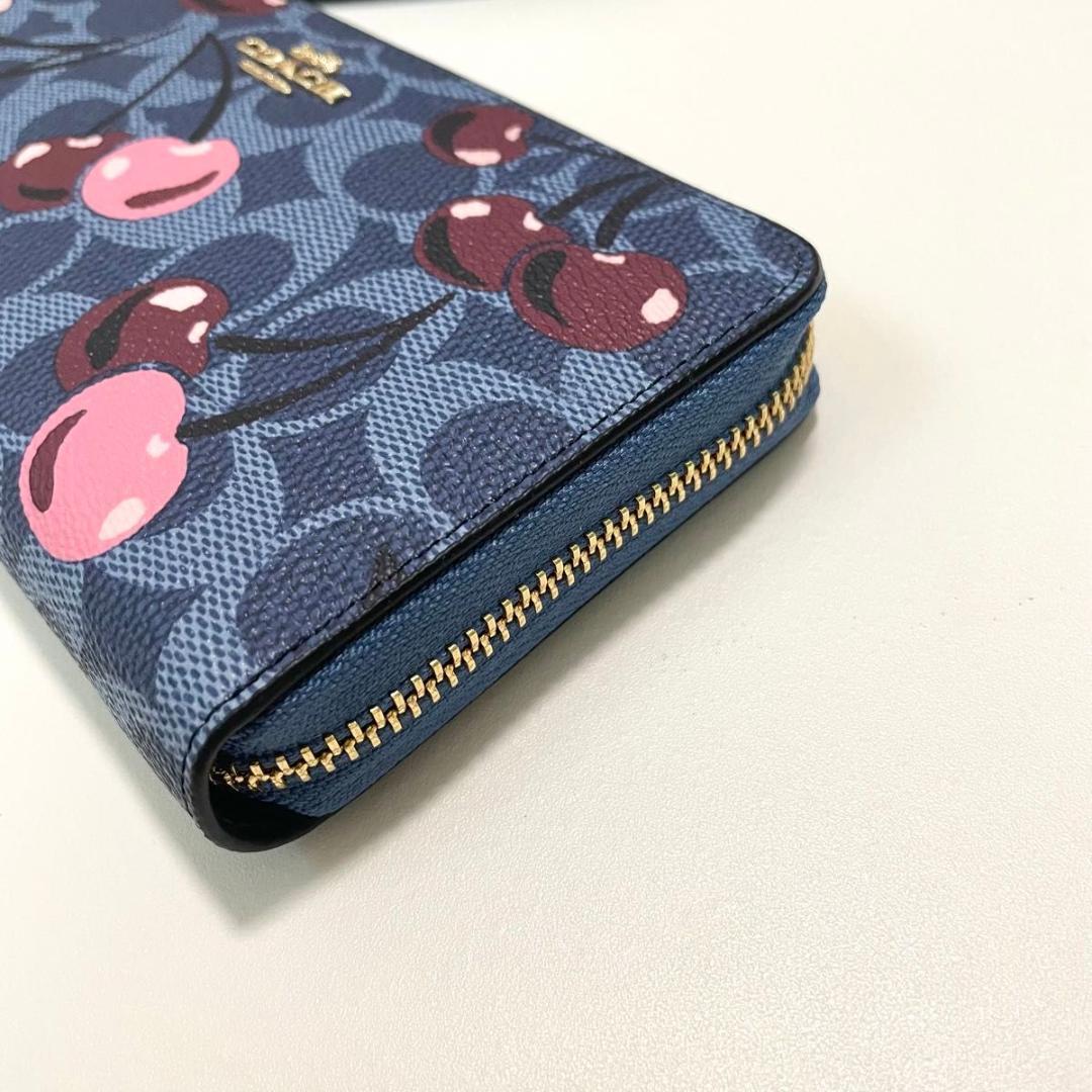 コーチ 長財布 ウォレット シグネチャー キャンバス チェリー プリント デニム