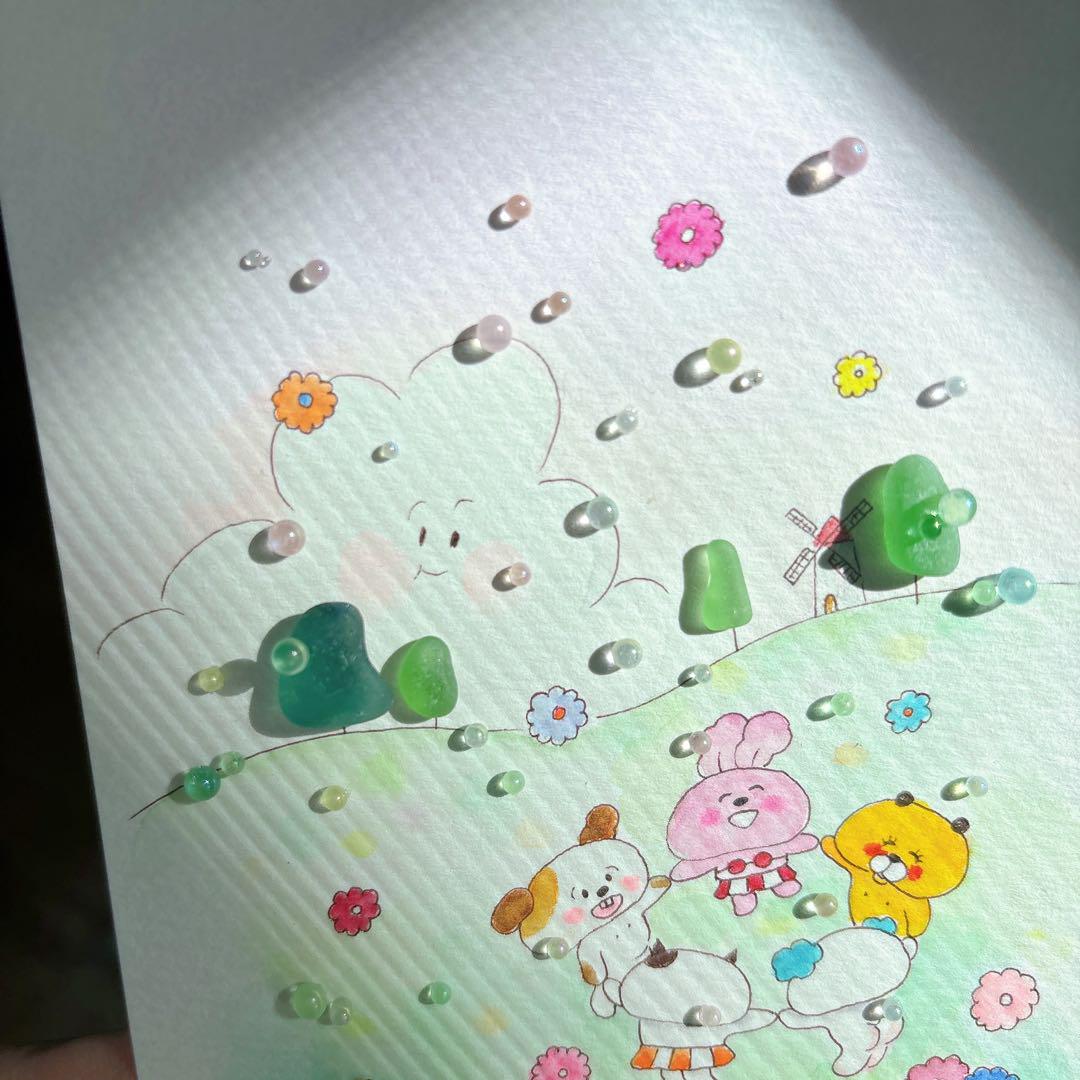 【輪】シーグラスアート　イラスト　水彩画　原画