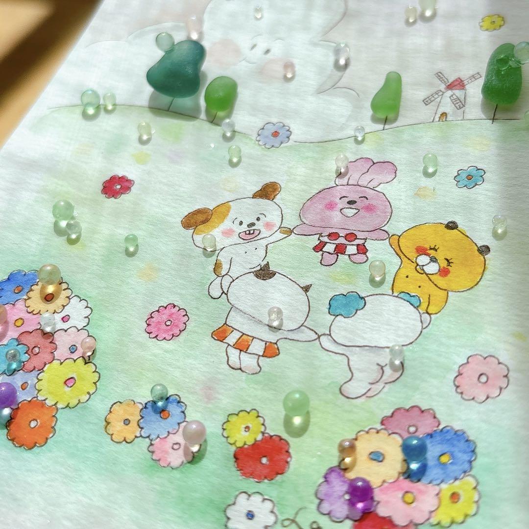 【輪】シーグラスアート　イラスト　水彩画　原画