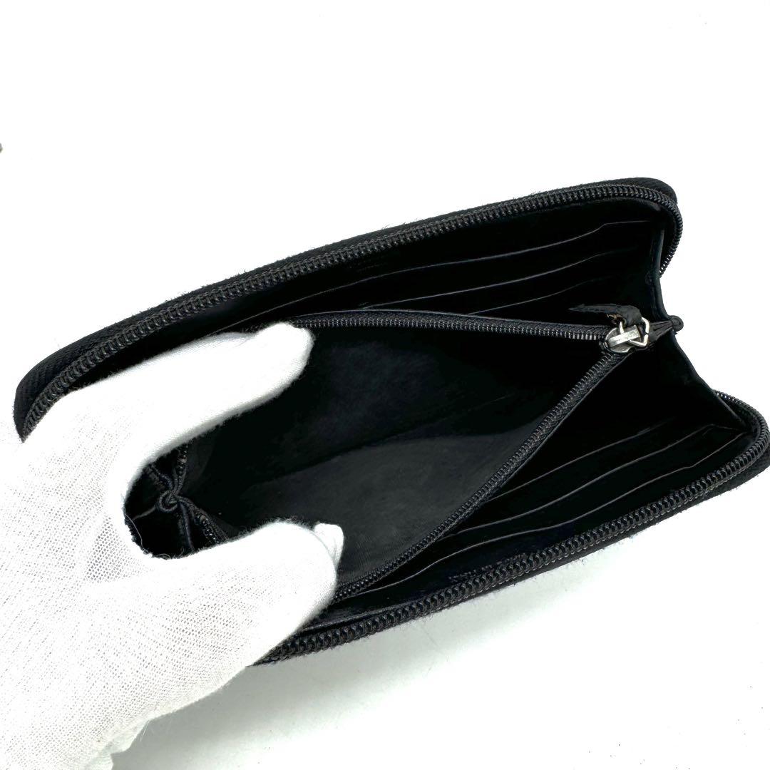 【超美品・使用感少ない✨】プラダ 長財布 クロコ ラウンドジップ 三角ロゴ 黒
