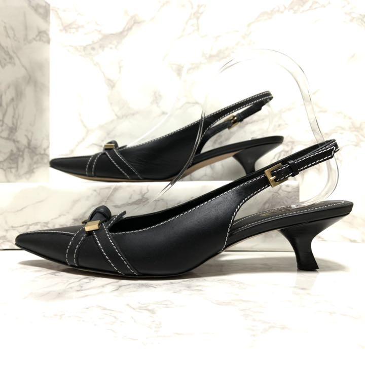 TOD'S】24.5cm✨レザー黒パンプス✨バックストラップ✨ステッチ