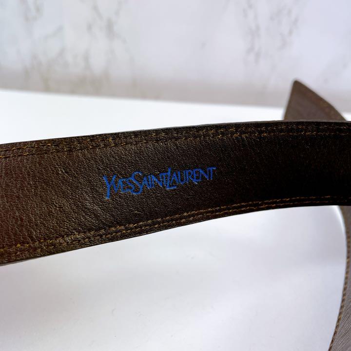 ブランド㊆ 美品 ブラウン レザー ロゴバックル RBAF3-m46414024325 イヴサンローラン YSL ベルト カラーブラ