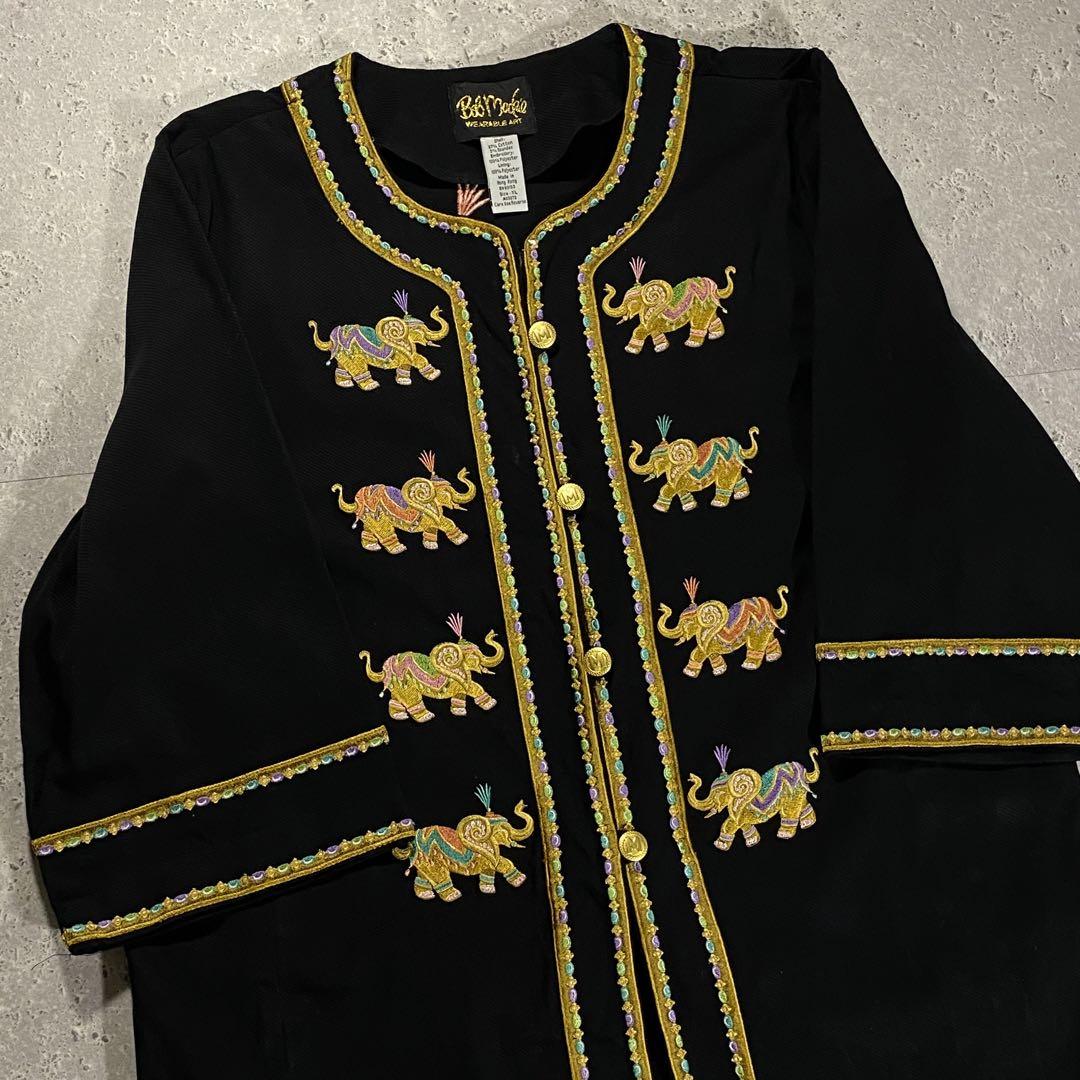 90s 香港製 刺繍 金ボタン コットンシャツ ジャケット 美品 XLサイズ 90s 香港製 刺繍 金ボタン コットンシャツ ジャケット 美品 XLサイズ