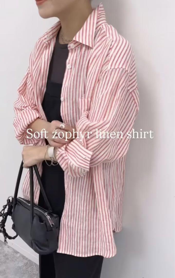 今期春夏　ジャーナルスタンダード　ソフトゼフィールリネンシャツ　レッドストライプ 今期春夏 ジャーナルスタンダード ソフトゼフィールリネンシャツ