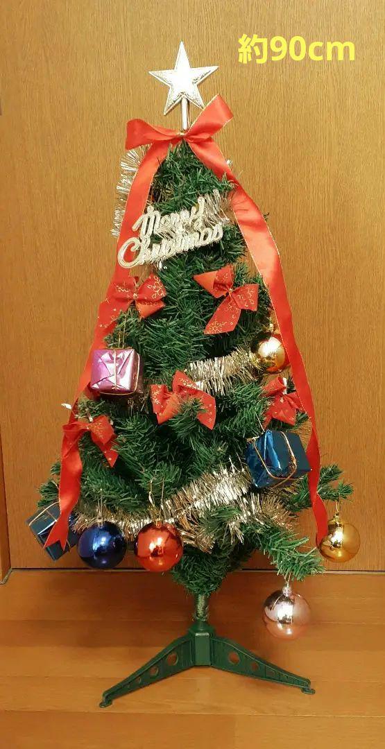 クリスマスツリー 約90cm オーナメント LEDライト付き