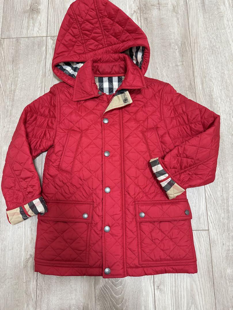 バーバリー Burberry 赤 フード付き 中綿コート チェック柄