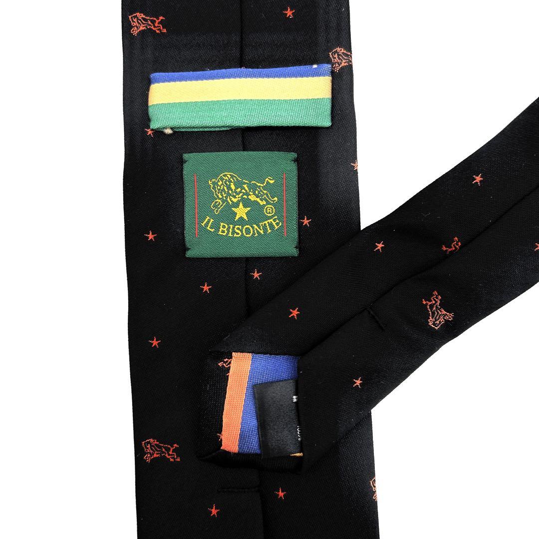 【極美品】イルビゾンテ　ロゴ　ネクタイ　総柄　ブラック　シルク100%　絹　刺繍