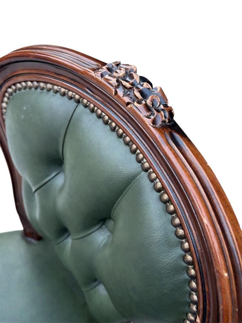 ヨーロピアン アンティーク ダイニングチェア 猫脚 本革 グリーンやや傷や汚れあり MARWIL-DEMENAGEMENTS_CH