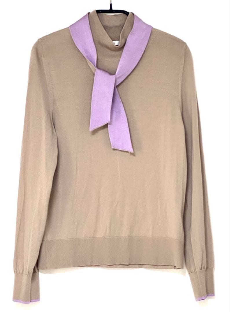 アナイ♡ANAYI ウール　長袖セーター　ベージュ×薄紫