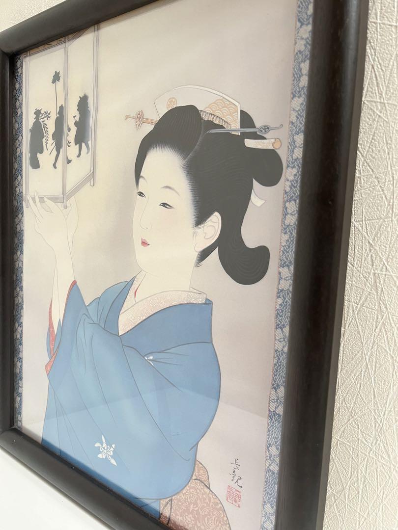 額装　作者名あり、日本画　美人画　絵画