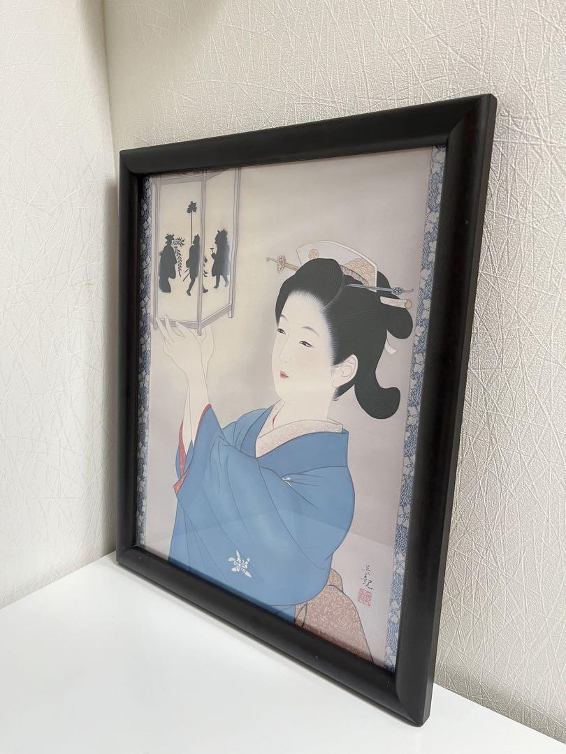 額装　作者名あり、日本画　美人画　絵画