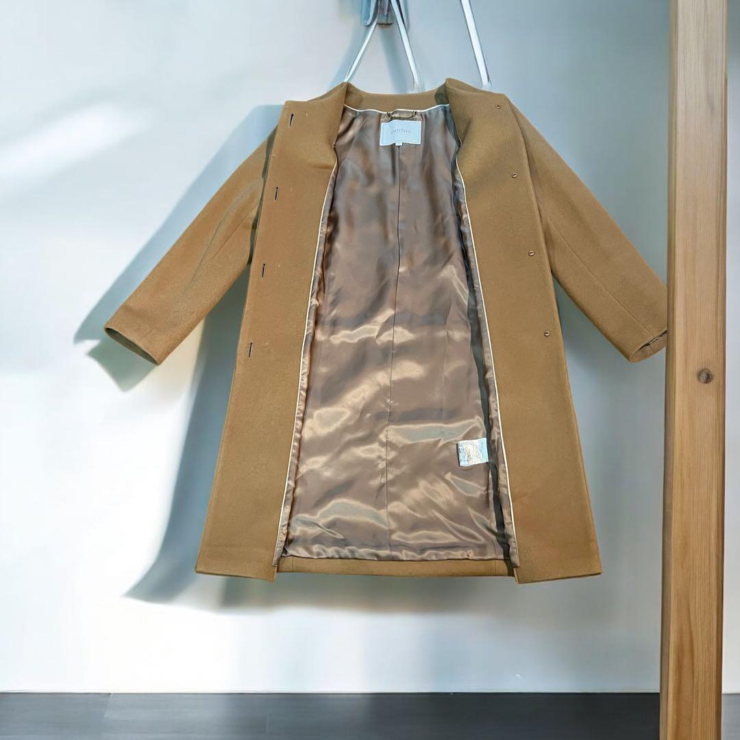 ⭐️近年モデル⭐️UNTITLED ノーカラー ロングコート カシミヤ29%