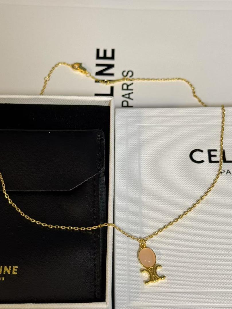 CELINE ゴールド ピンクストーン ネックレス