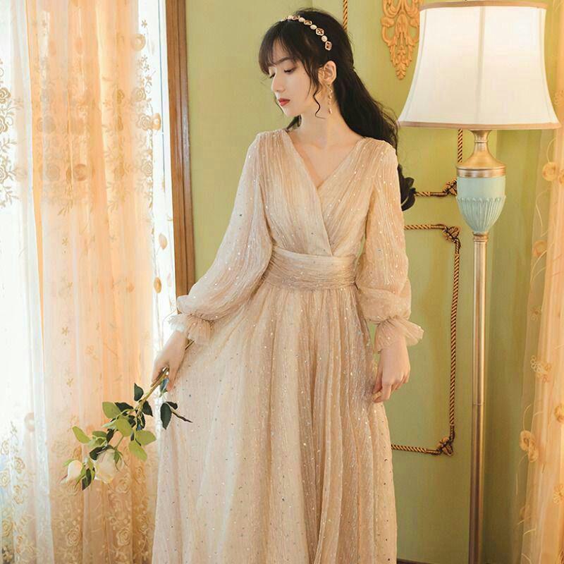 HOT人気 vネックのチュールワンピースは至高の至高の森系イブニングドレスS-2XL2 9Hmar-m46468589436 豊富な大人気