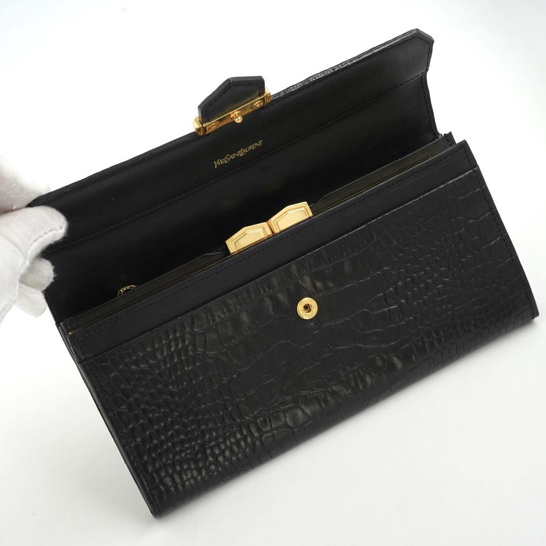 ✨新品未使用✨ Yves Saint Laurent 長財布 クロコ がま口 小物