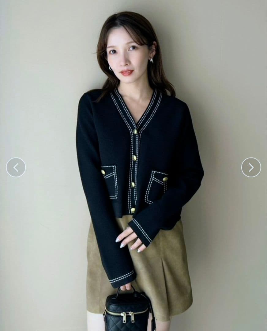 フレイアイディー ステッチＶネックカーディガン ブラック SIZE FRAY I.D