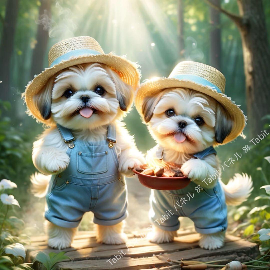 Tabit＊Aキャンプ♪シーズーマルチ／17.5×17.5cm／6柄パネル生地