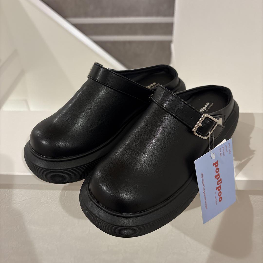 【新品タグ付き】POPUPOO おなつさんコラボ（LLサイズ）サボ　サンダル　黒