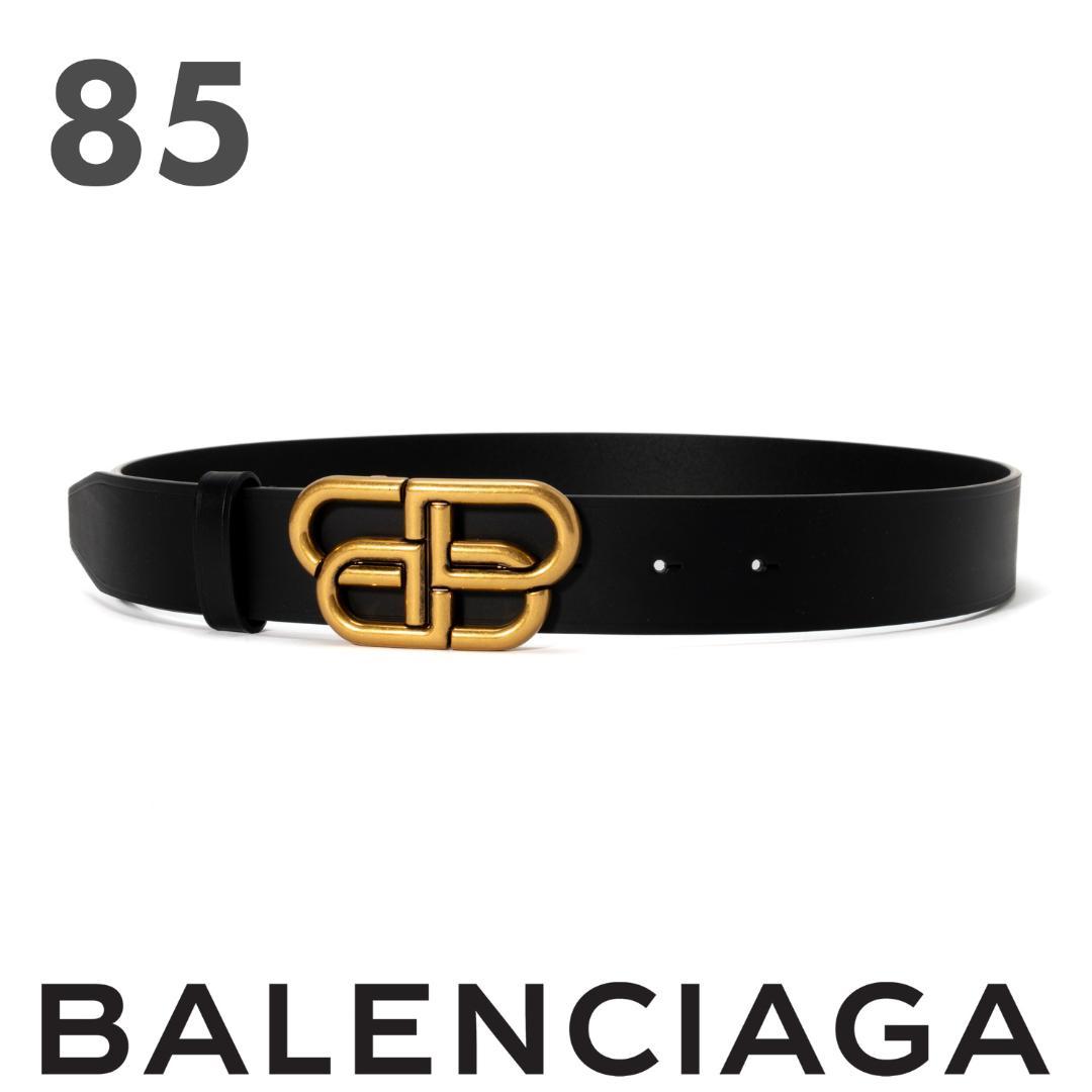 新品 BALENCIAGA BB ラージ レザー ベルトブラック 85