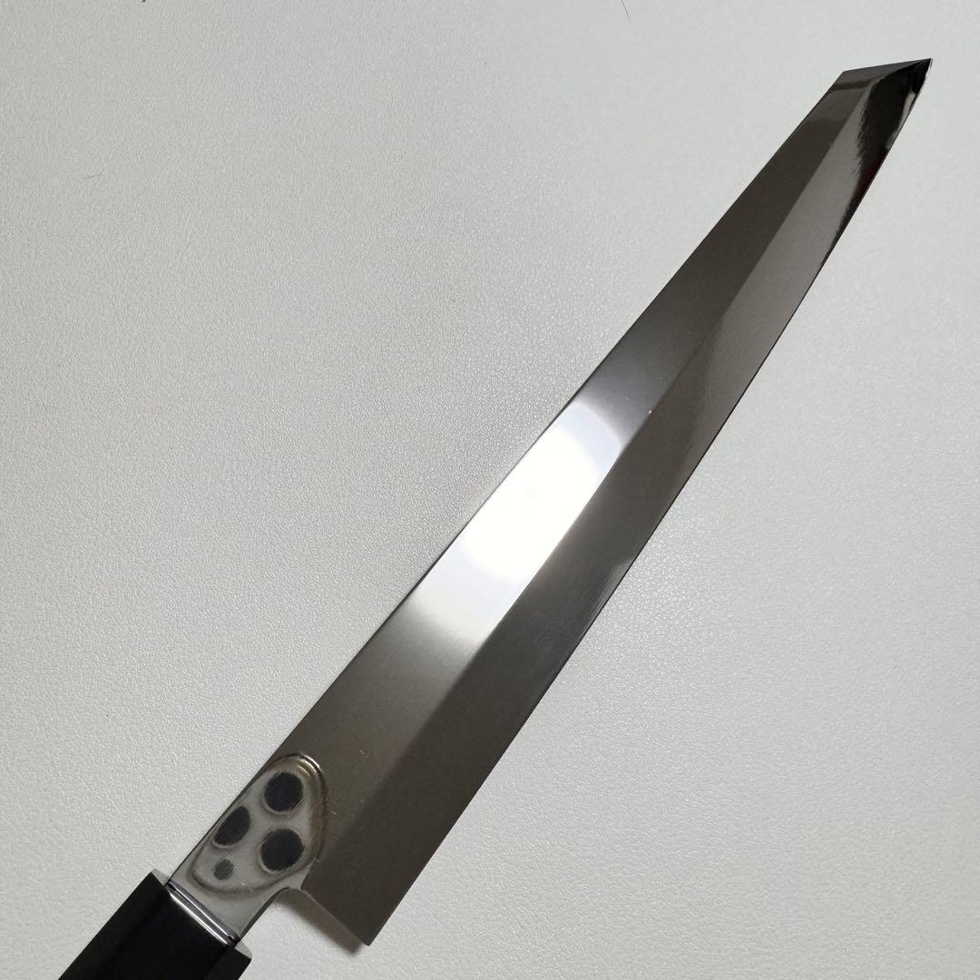 270mm 切付柳刃包丁 鏡面　黒檀黒水牛八角柄 刺身包丁 【全鋼】