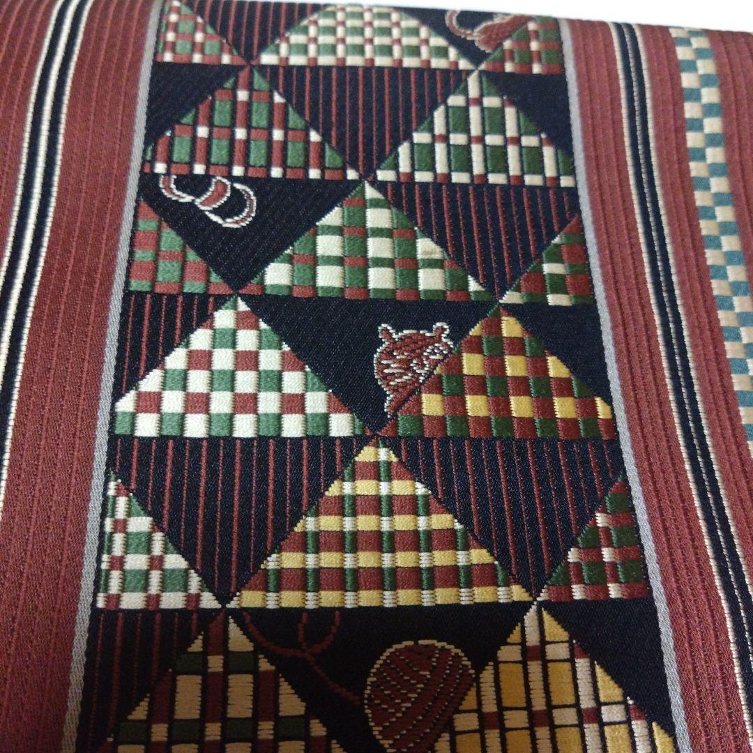 正絹本場筑前博多織 名古屋仕立て 名古屋帯 猫柄目立った傷や汚れなし