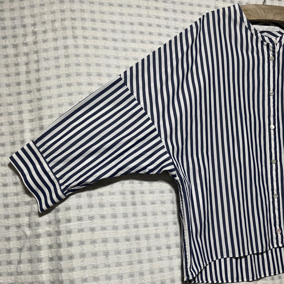 Spick & Span ノーカラー ストライプ シャツ