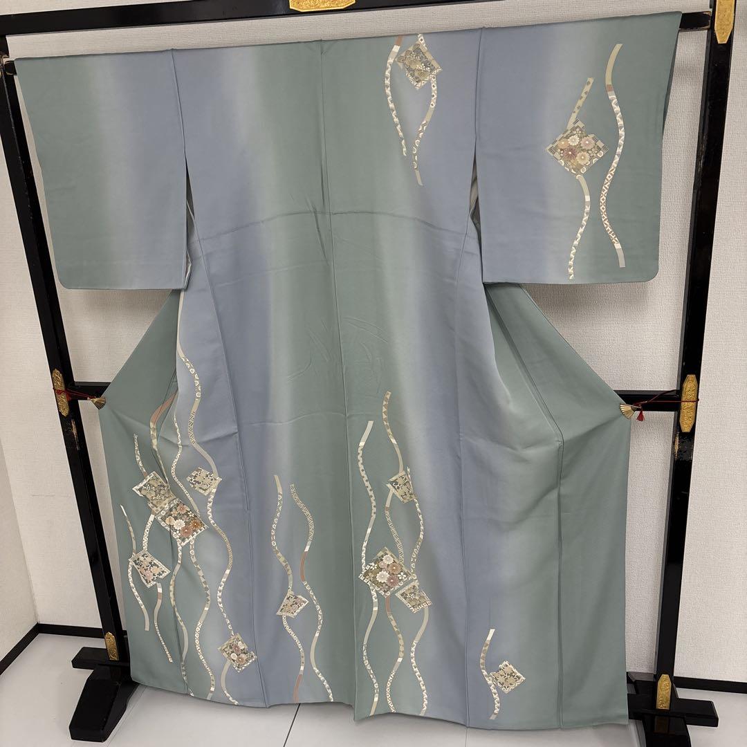 刺繍 丸文に刺繍 七宝 紋無し 素敵なデザイン 付下げ 正絹 AK-4993