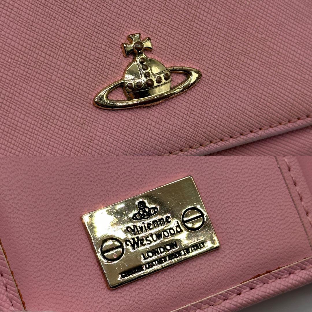 【美品】ヴィヴィアンウエストウッド レザー 三つ折り財布 オーブ 型押し ピンク