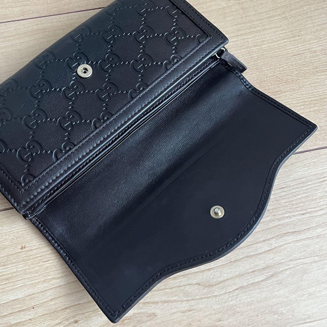 GUCCI グッチ GG シマ インターロッキング　長財布 ブラウン　レザー