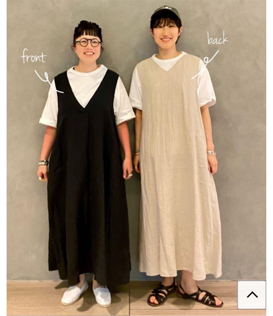 リネンワッシャー Vネックノースリーブワンピース