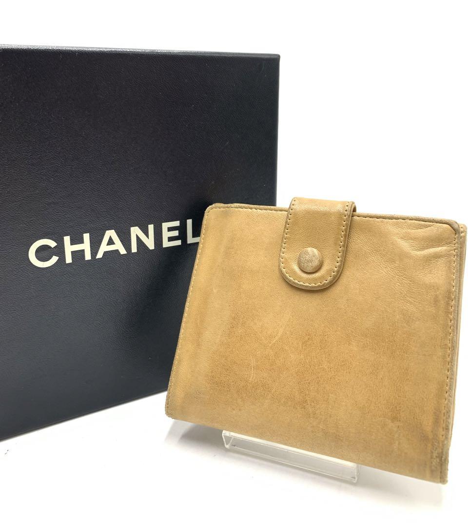 シャネル　ブランド　ブラウン　折り財布　デカココ　レザー　Wホック　お洒落