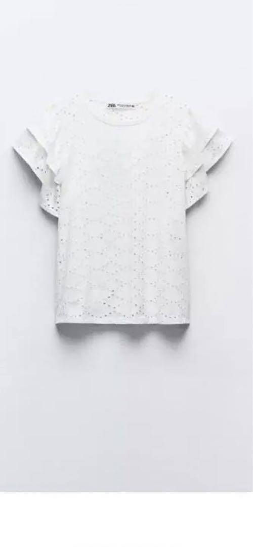 カットワークエンブロイダリー Tシャツ ホワイト　zara 新品　未使用　美品