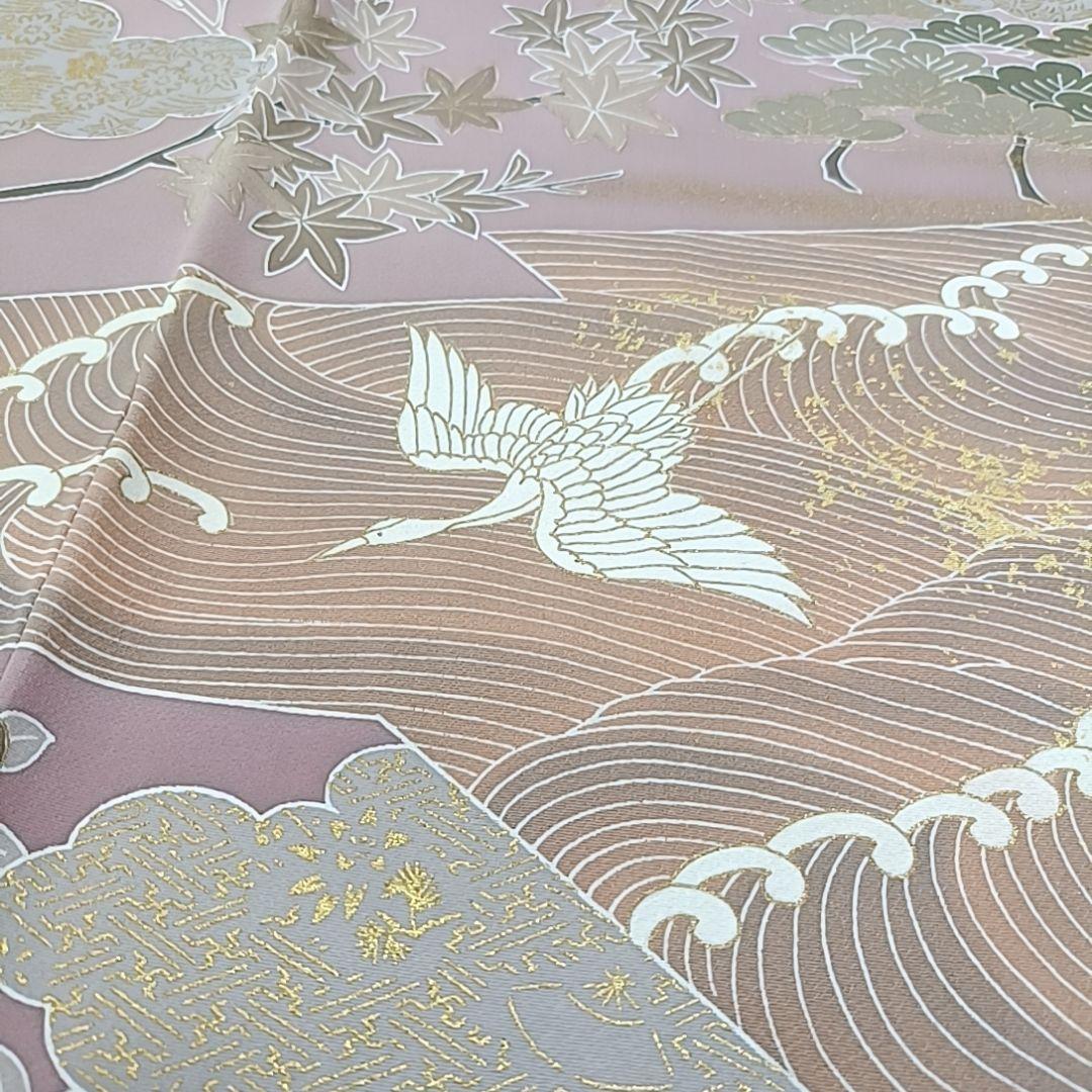 1350 華 色留袖 鶴 金駒 花 オレンジ