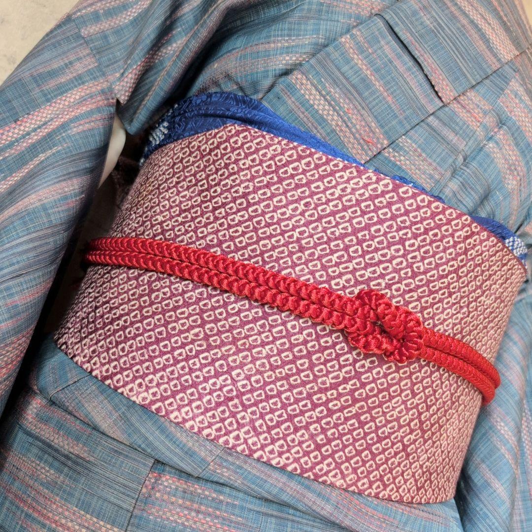 着物　紬　小紋　フルセット　正絹　横縞　青紺　F10