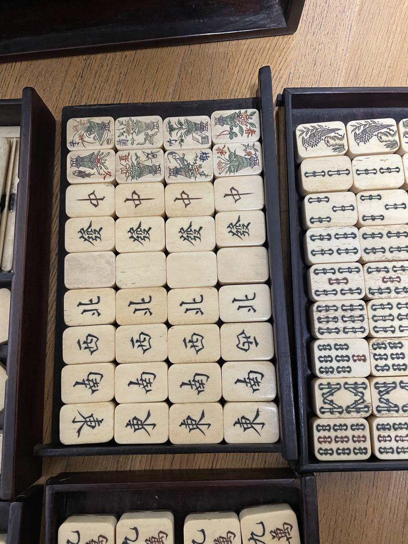 麻雀牌 唐木箱付　骨製麻雀牌　セット　箱蓋無し