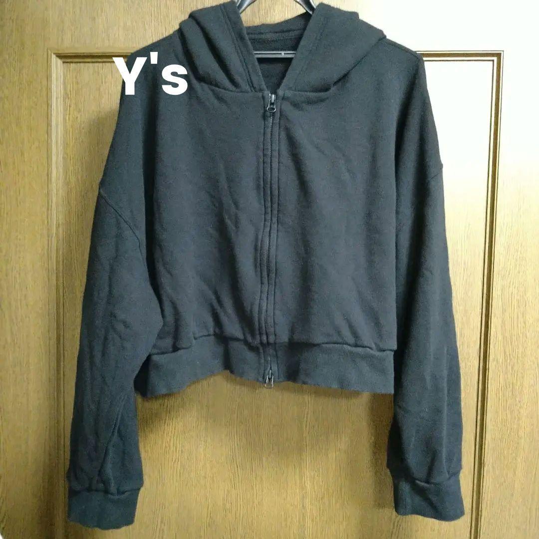 Y's 黒 クロップド丈 パーカー ダブルジッパー